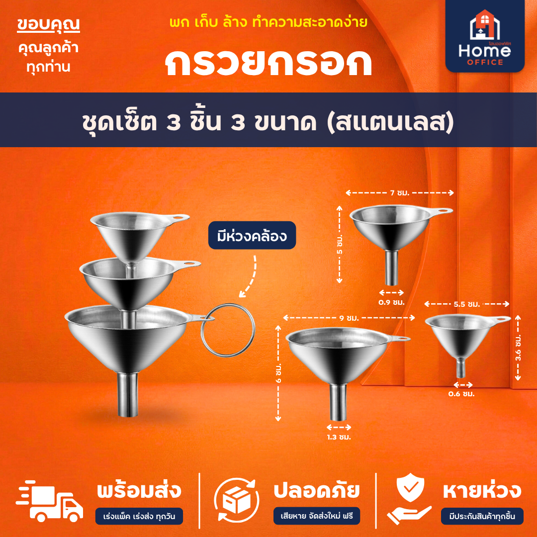 ขวดแก้วใส่ซอส (หุ้มสแตนเลส) ทรงกระบอก ความจุ 250-500 มล. - กรวยสแตนเลส 3 ชิ้น