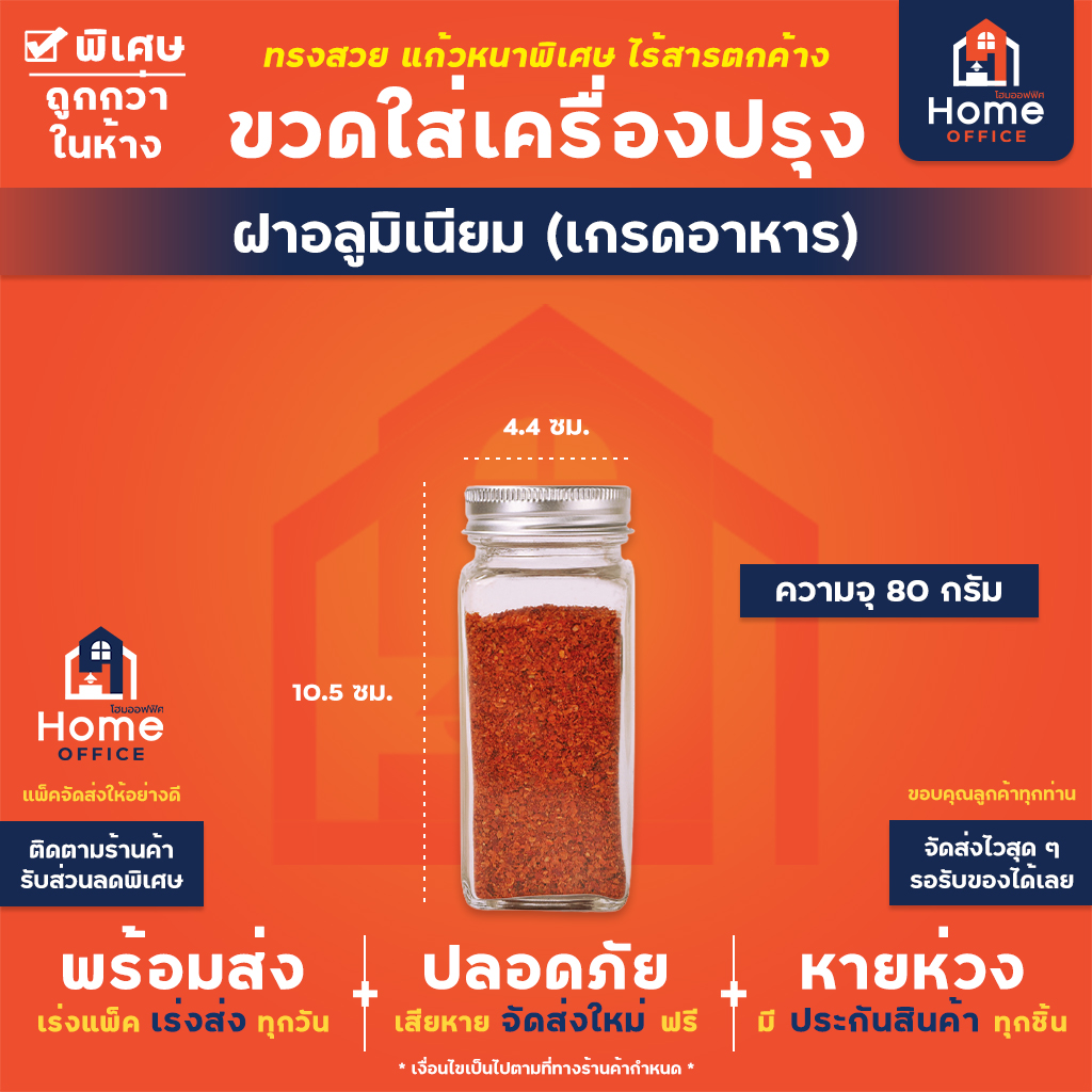 ขวดใส่เครื่องปรุงเล็ก (เกรดอาหาร) ขวดโรย เหลี่ยม ฝากลม - ฝาอลูมิเนียม